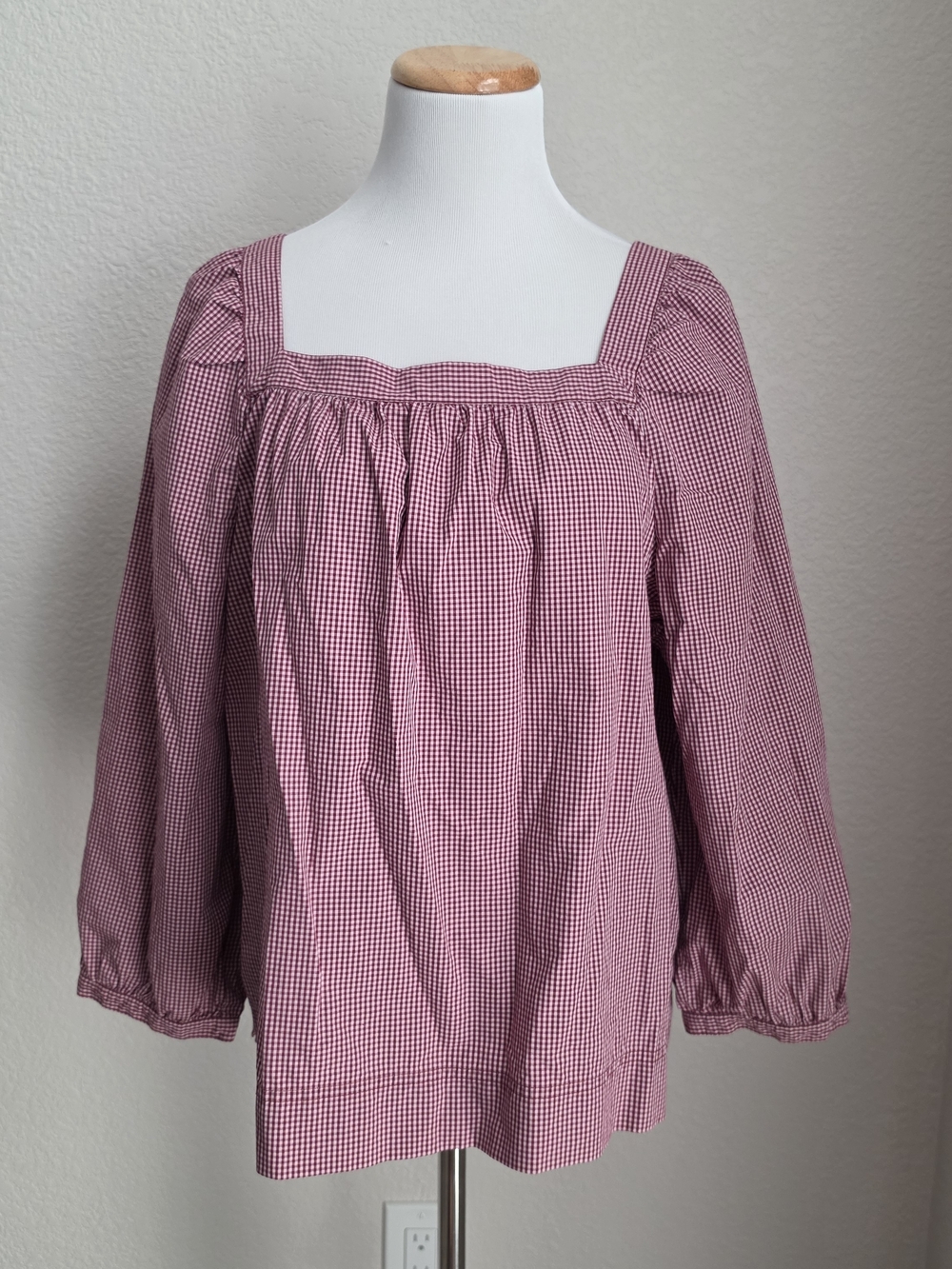 J. Crew Burgundy & White Gingham Blouse